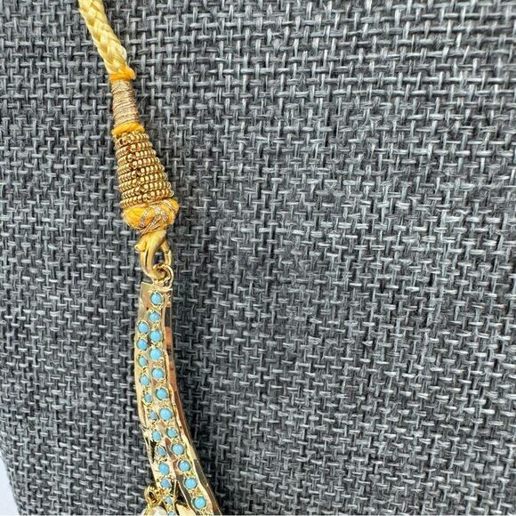 Gold Plated Blue Stone Beaded Rajasthani Kundan Bridal Necklace - Picture 4 of 13